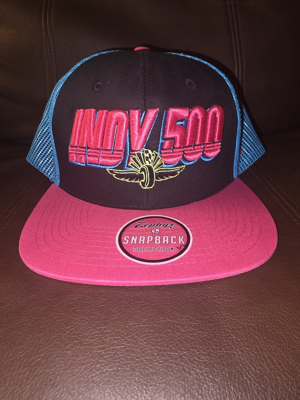 Zephyr Indy 500 Snapback Hat - Black, Pink, Blue